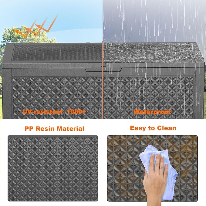 Vixzen 100 Gallon Waterproof Deck Box – Outdoor Storage Organizer for Patio & Garden,Black Pattern