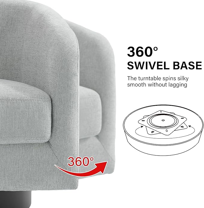 Swivel Barrel Accent Chair, Modern Round Chenille Fabric Arm Chair for Living Room, Bedroom, Comfy Club Reading Chairs for Adults(Chenille Fabric, Light Grey, Set of 4