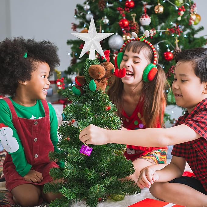 Christmas Tree Topper, 1PCS 4" White Glitter Star Tree Topper, 3D Xmas Shatter-Proof Mini Bethlehem Star Tree Topper Decorations, Waterproof Christmas Decor for Holiday Home Outdoor Ornament