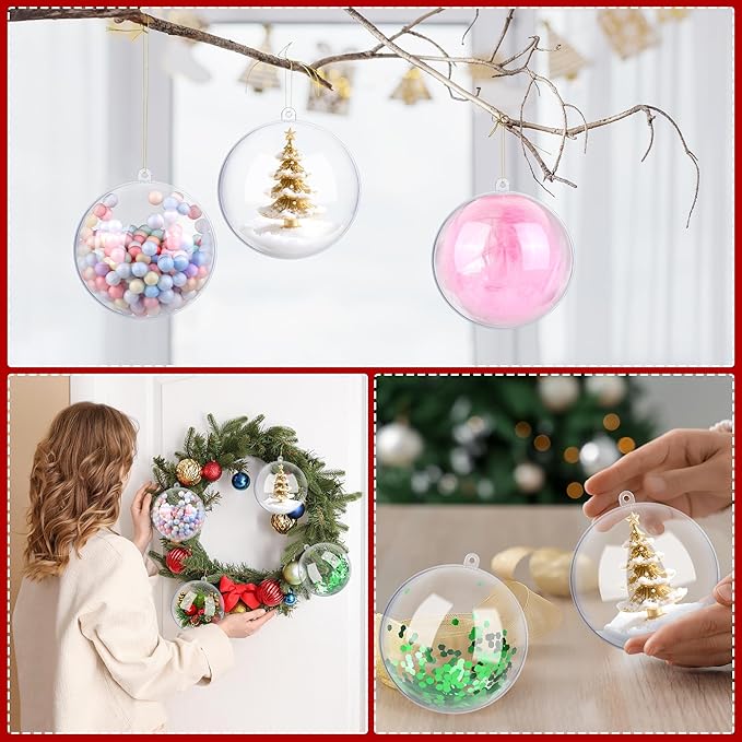 ANVAVO 12 Pieces 12 cm Christmas Clear Plastic Fillable Ball Ornaments DIY Craft Transparent Baubles Shatterproof Christmas Tree Hanging Ornaments for Xmas New Years Birthday Wedding Home Decor