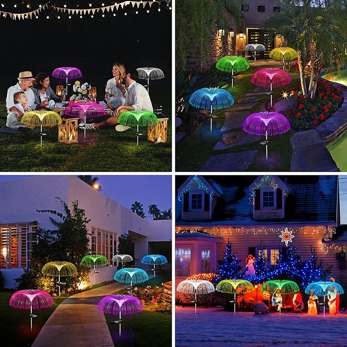 Vosaro Solar Flower Lights Outdoor Garden Decorations Waterproof, 7 Color Changing Decorative Solar Stake Light for Yard Pathway Patio Lawn Party Wedding Decor, 3 PCS