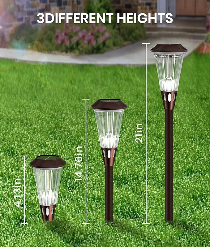 Super Bright Solar Pathway Lights Outdoor 4 Pack, 2-in-1 Warm&Cold Light 3000K/6500K Waterproof IP65 Garden Solar Yard Lights for Landscape Pathway Walkway Driveway Lawn