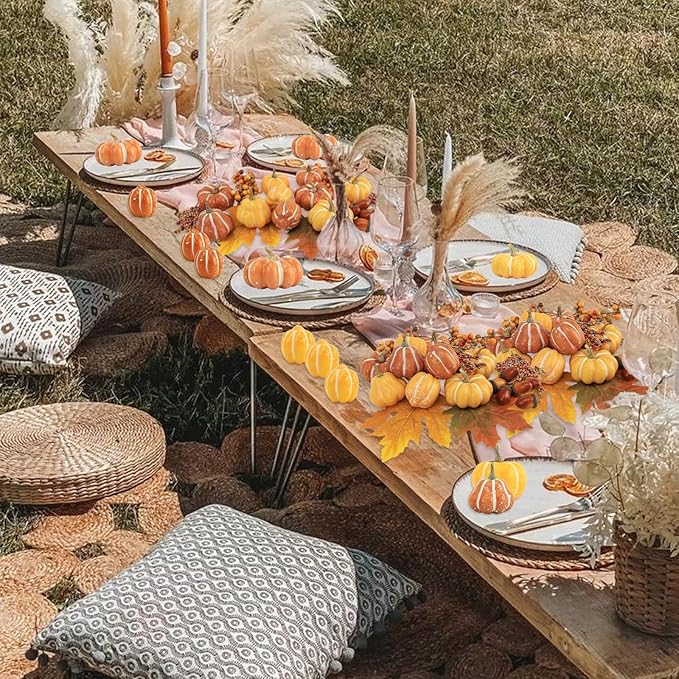 22 PCS Kit Artificial Pumpkins Decorations, Plastic Pumpkins for Autumn Decorating Kit Halloween Thanksgiving Party Supplies