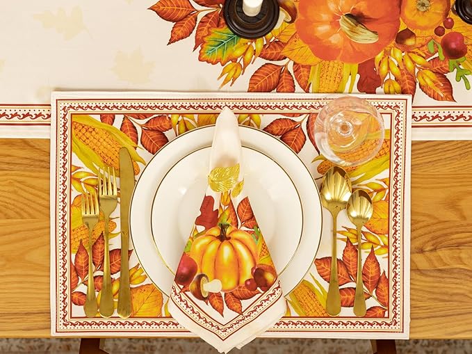 YiHomer Fall Thanksgiving Tabletop Collection for Kitchen Dining Decoration Parties Harvest, Harvest Party, Reversible Placemat Set, 13 x 19