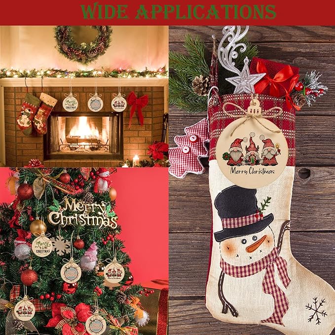 120 Pcs Wooden Christmas Ornaments Unfinished Wooden Circles with Holes Blank Round Wood Discs Slices Wooden Christmas Hanging Ornaments with Twine for DIY Crafts Present Tags Xmas Party Decor,3.1x4