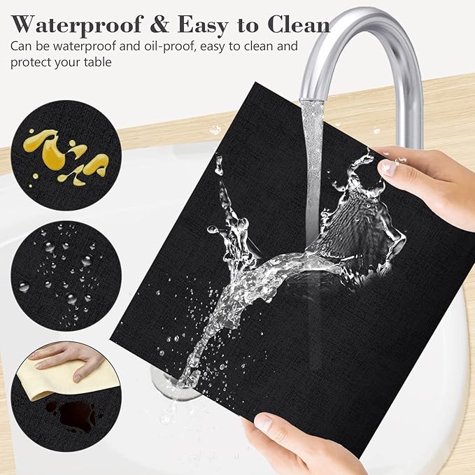 Faux Leather Placemats Set of 6,Heat Resistant Placemats for Dining Table, Easy Clean Non-Slip Place Mats, Waterproof Stain Resistant Wipeable Washable PU Table Mats, (Black)