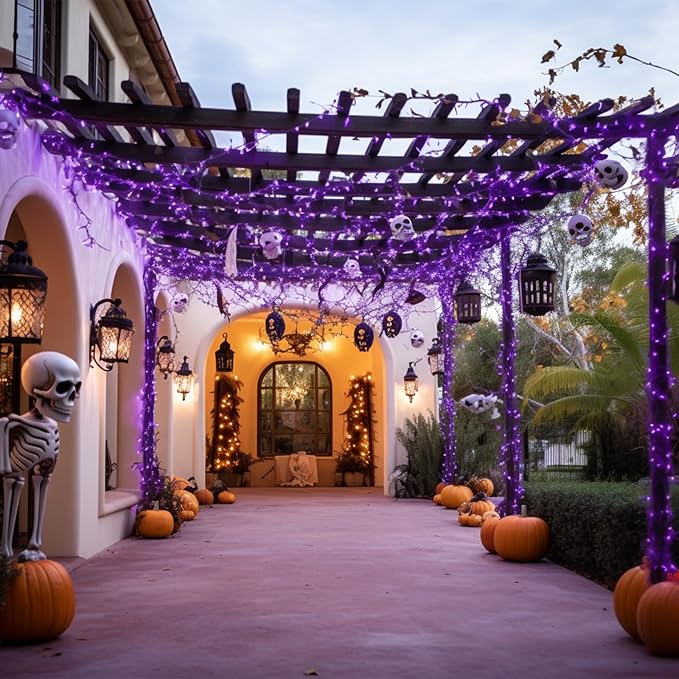 JMEXSUSS Purple Solar Lights Outdoor Waterproof, 2 Pack 100 LED Solar Halloween Lights, Purple Christmas Light for Halloween Decor Outside Tree Yard Garden
