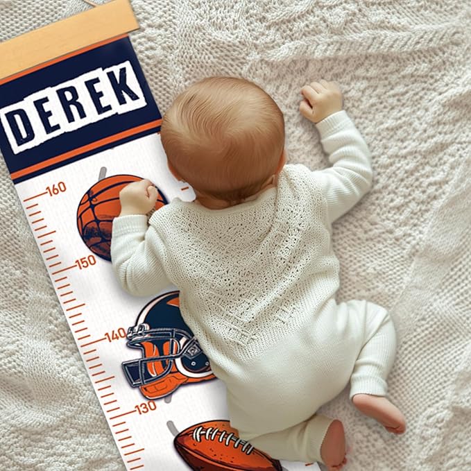 Personalized Name Growth Chart Wall Decor for Kids – Canvas Removable Height Chart Measuring Ruler 59" x 7.9" (Balls)