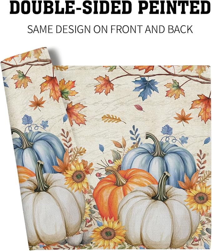 Fall Pumpkin Maple Leaf Placemats Set of 4 Vintage Rustic Autumn Thanksgiving Harvest Place Mats 12x18 Inch Seasonal Washable Table Mats for Party Kitchen Dining Decoration