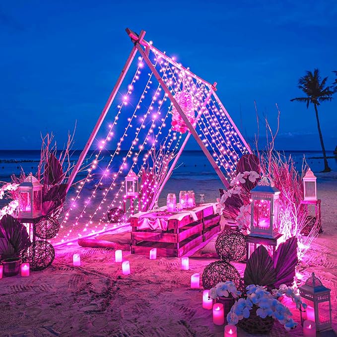 400 LED Pink String Lights Outdoor, 132ft Pink Christmas Lights 8 Modes Clear Wire, Plug in Waterproof Fairy String Lights for Bedroom Christmas Decorations