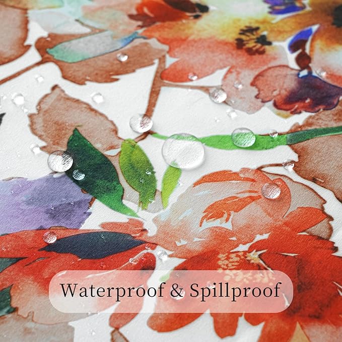 Floral Outdoor Tablecloth, Waterproof Tablecloth for Rectangular Table, Soft Vibrant Farmhouse Table Cover for Dining, Party - Spring/Summer, 54''x72'', Orange Flower