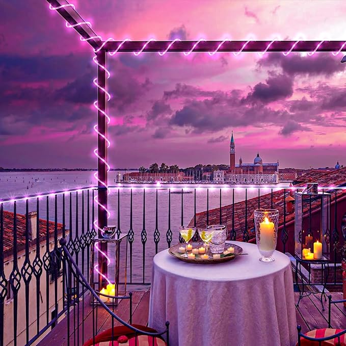 Rope Lights for Outside, 164FT 500 LED String Lights Outdoor Waterproof, 8 Modes Plug in Clear Tube Lights for Indoor Bedroom Garden Patio Tree Party Wedding Decorations, Pink