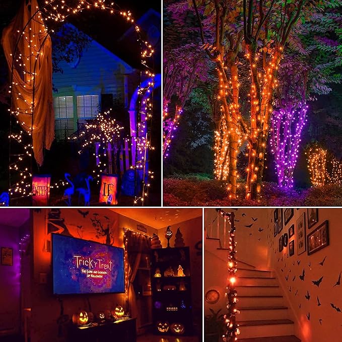 Halloween Orange String Lights Decorations,2 Pack 17.8 Feet 50 LED Battery Operated Mini String Lights with 8 Modes Waterproof for Outdoor Indoor Patio Xmas Tree Holiday Party Christmas Show