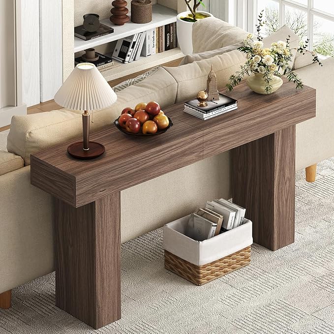 63 Inch Long Console Table for Entryway, Farmhouse Wood Rectangular Sofa Table Behind Couch Table, Narrow Entryway Table for Living Room, Entrance, Hallway, Foyer, Easy Assembly (Brown)