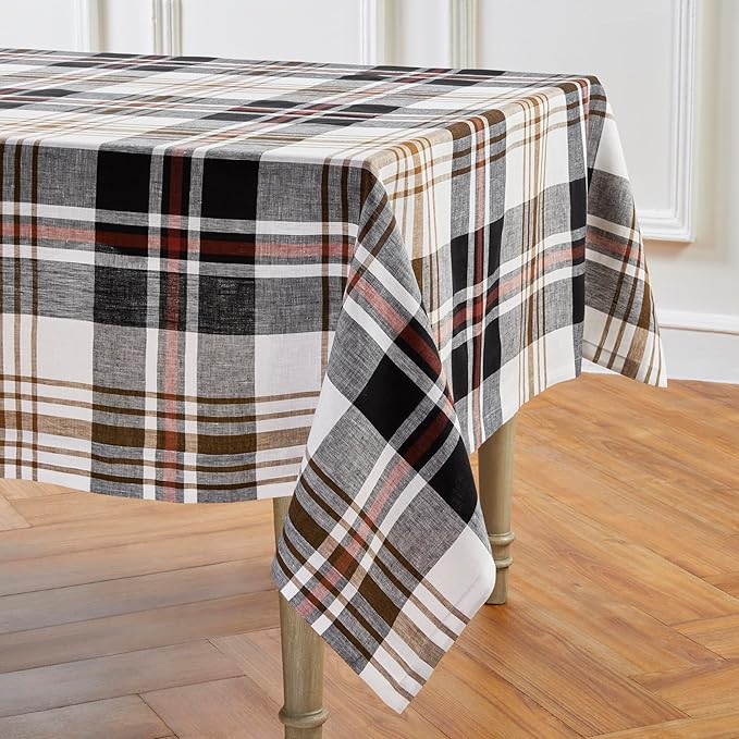 Solino Home Linen Plaid Tablecloth 60 x 108 Inch - 100% Pure Linen Black Oxford Plaid Table Cloth for Rectangle Tables - Machine Washable Tablecloth for Fall, Autumn, Halloween, Thanksgiving