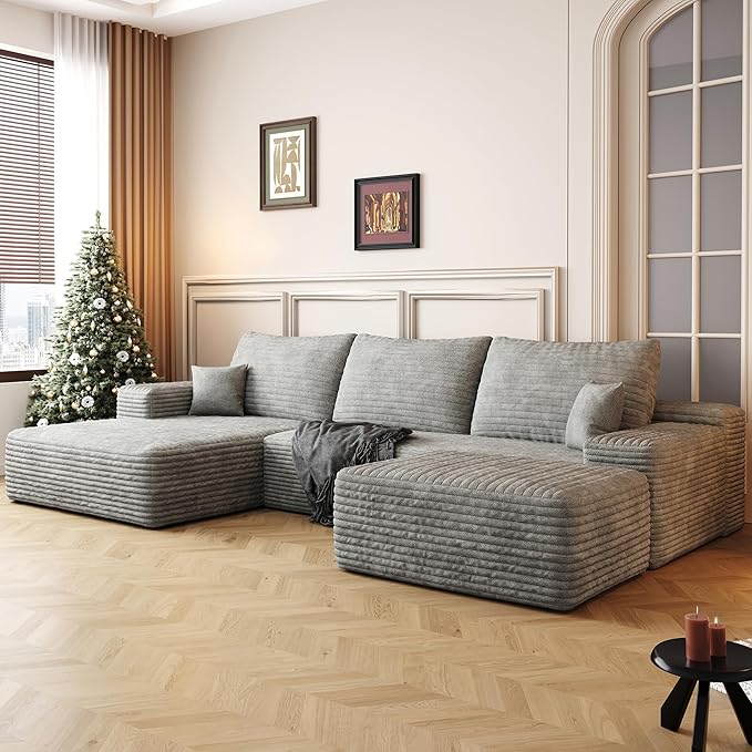 108" Sectional Couches for Living Room Modern Modular Sofa with L-Shape Couchs Upholstered Boneless Couch Deep Seat Sectional Couch with Chaise (Grey, Left Facing Chaise+2Seaters+1Ottoman)