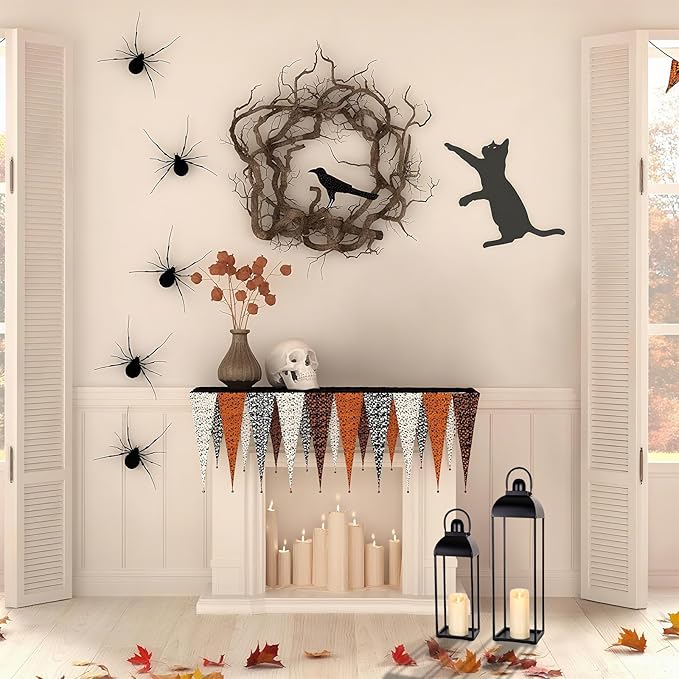 25'' 19'' Lanterns Decorative Outdoor Indoor, Black Metal Outdoor Candle Lanterns, Set of 2 Modern Farmhouse Decorative Lantern for Fireplace, Patio, Porch, Floor, Halloween Lantern (No Glass)