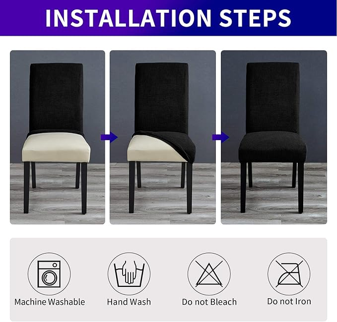 Howhic Stretch Chair Covers for Dining Room Set of 4, Removable Washable Dining Room Chair Covers, Dining Chair Slipcovers Seat Protector, Great for Home Upholstery and Banquet (Black, 4 Pack)