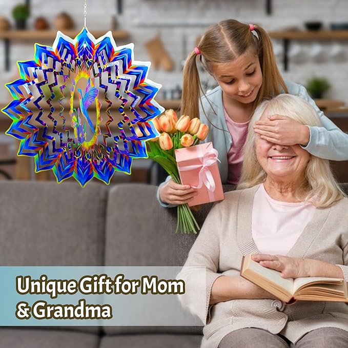 Hummingbird Wind Spinner,Hanging Wind Spinners Outdoor for Garden Decoration,15.7 inch 3D Stainless Steel Wind Sculpture for Indoor/Outdoor Decor