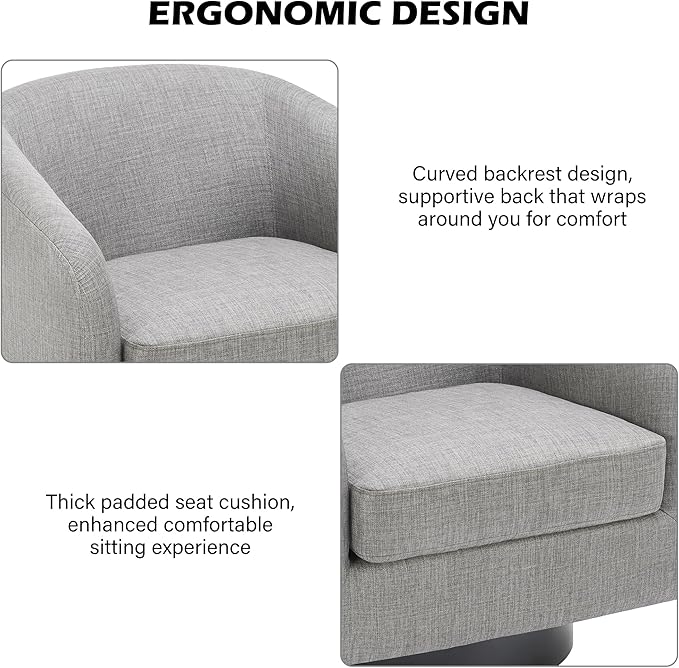 Swivel Barrel Accent Chair, Modern Round Linen Arm Chair for Living Room, Bedroom, Comfy Club Reading Chairs for Adults(Linen Fabric, Khaki, Set of 4