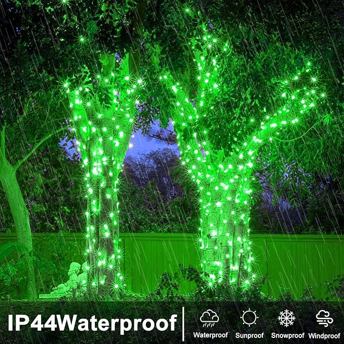 400 LED Green String Lights, 132ft Green Halloween Lights Indoor Outdoor Clear Wire 8 Modes Christmas Lights Plug in Waterproof Twinkle Fairy Lights for Room Tree Christmas Halloween Decorations
