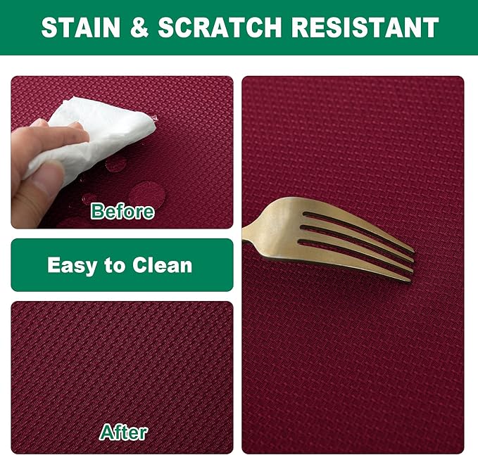 Biscaynebay Textured Fabric Christmas Square Table Cloth 90x90 Inch, Burgundy Water Resistant Tablecloths for Dining, Kitchen, Wedding, Parties etc. Machine Washable