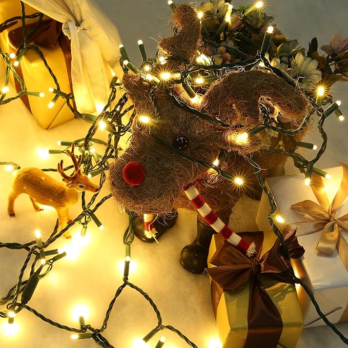 Brizled 33ft 100 LED Christmas Tree Lights - Steady On Only, 5mm Wide Angle, Connectable 120V UL Certified Warm White Lights for Xmas Tree, Party, Indoor/Outdoor