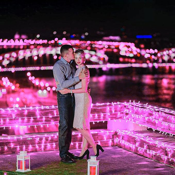400 LED Pink String Lights Outdoor, 132ft Pink Christmas Lights 8 Modes Clear Wire, Plug in Waterproof Fairy String Lights for Bedroom Christmas Decorations