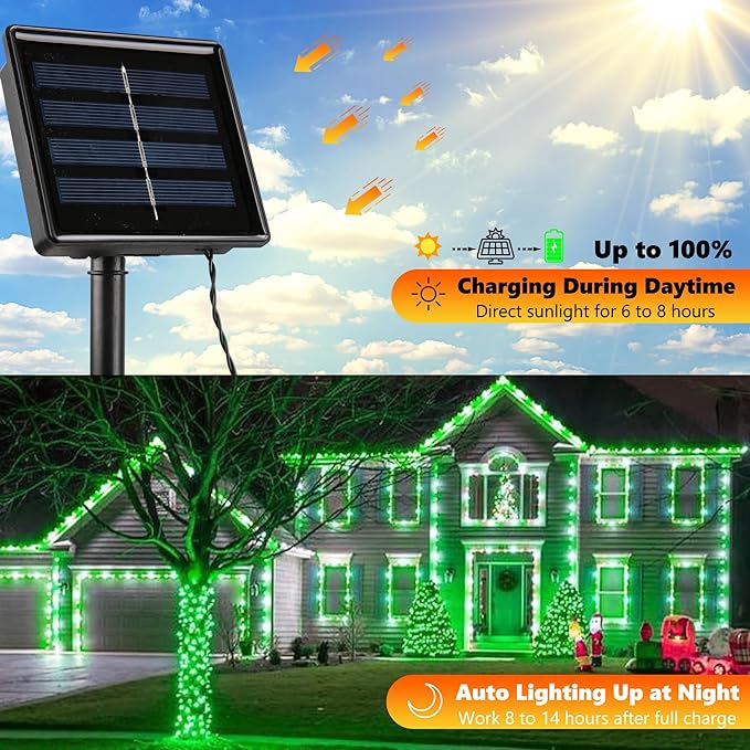 Joomer Green Solar Christmas Lights, 2 Pack Total 144FT 400 LED 8 Modes Waterproof Solar Christmas Lights Outdoor for Garden Yard Patio Christmas Decoration