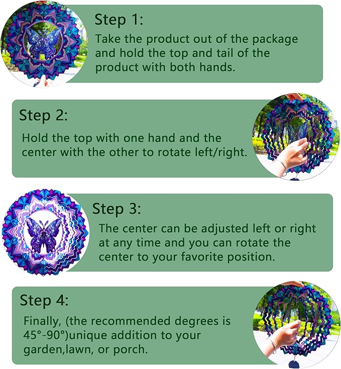 Butterfly Wind Spinner,Hanging Wind Spinners Outdoor for Garden Decoration,12 inch 3D Stainless Steel Wind Sculpture for Indoor/Outdoor Decor