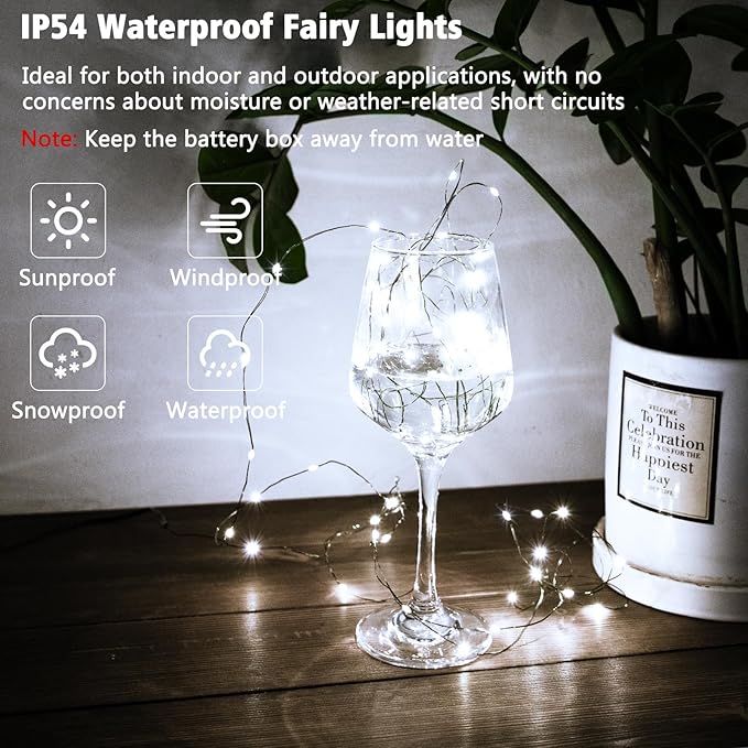 4 Pack Christmas Fairy Lights Battery Operated, 16.4FT 50 LED Dark Green Wire Twinkle Lights with Auto Timer Waterproof, Outdoor String Lights for Indoor Outdoor Bedroom Yard Decor (Cool White)