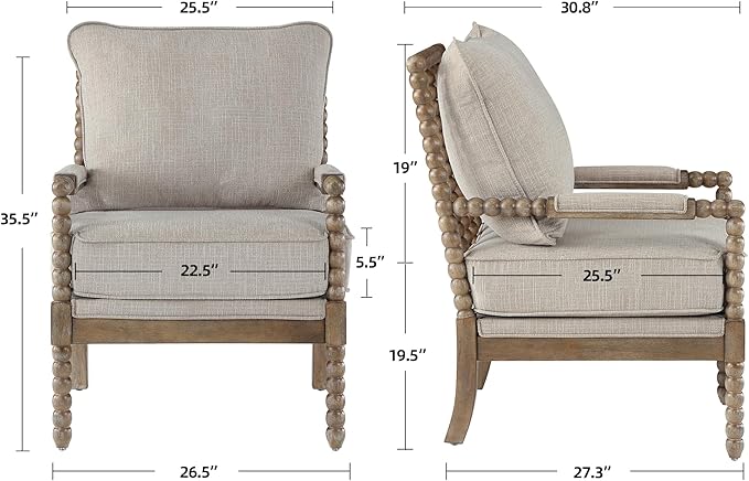 DUHOME Linen Fabric Spindle Accent Chair with Wood Frame,Modern Accent Chairs with Padded Spring Seat and Brushed White Base for Living Room Bedroom Farmhouse Home Office Belcony