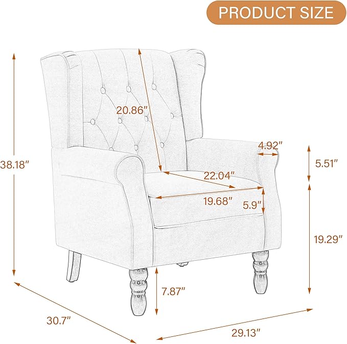 UIXE High Back Accent Chairs Set of 2, Upholstered Armchair in Fabric, Retro Wingback Arm Chair for Living Room, Comfy Single Sofa Bedroom Reading Seat with Solid Wood Legs - Taupe