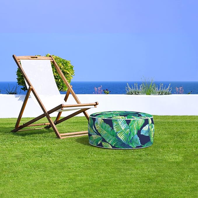 LVTXIII Inflatable Stool Ottoman Footrest with Handle, All Weather Foot Rest, Indoor or Outdoor Use for Home Patio Garden and Camping, D21 x H9, Hanalei Lagoon