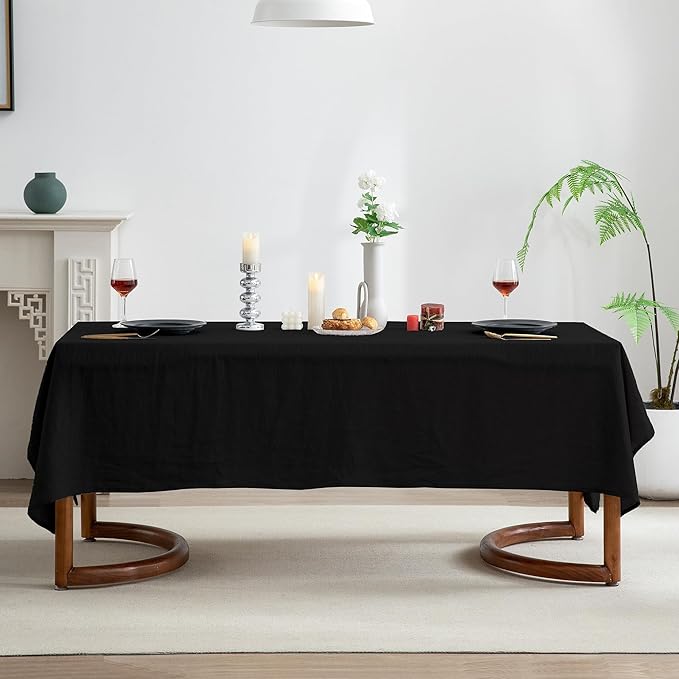 EVERLY 100% Pure Linen Rectangle Tablecloths 60x120Inches for Dining,Buffet Parties,Picnic,Events,Weddings and Restaurants,Decorative Halloween,Thanksgiving Machine Washable Tablecloths-Black
