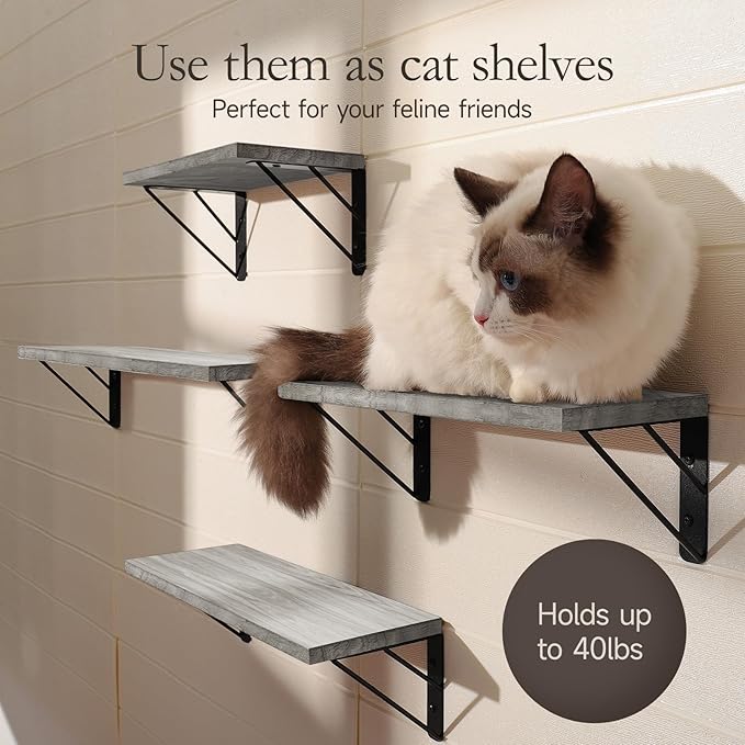 BAYKA Wall Shelves for Bedroom Decor, Floating Wall Shelves for Living Room Kitchen Storage, Wall Mounted Rustic Wood Floating Shelves for Kids Books, Corner Shelf for Bathroom(Gray White,Set of 4)