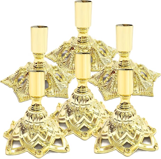 Candlestick Holders,Taper Candle Holder for Candlesticks Gold Plated Candle Metal Stick Candle Holders for Fireplace,Party, Dining,Wedding Decor,Fits 3/4 inch Thick Candle(Set of 6Pcs)