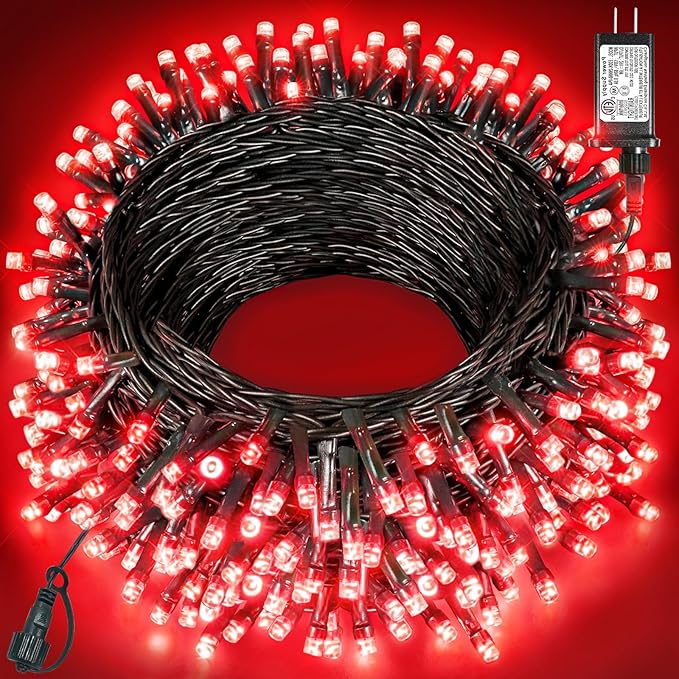 80FT 240 LED Christmas Lights, Connectable Christmas Tree Lights for Outdoor/Indoor, Waterproof & 8 Modes & Timer, Green Wire String Light for Home Garden Xmas Party Holiday Decorations, Red