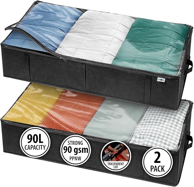 Closet Organizers and Storage - Maximize Space with Under Bed Storage Containers & Clothes Storage - Ideal Closet Organizer, Toy Storage Organizer & Underbed Storage (Black, 2 Pack)