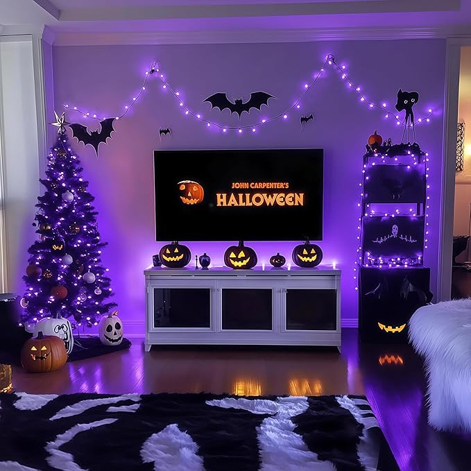 JMEXSUSS 200 LED 66ft Purple Halloween Lights, Connectable Halloween String Lights Plug in, 8 Modes Outdoor Christmas Tree Light for Patio Party Indoor Christmas Ceiling Room Decor