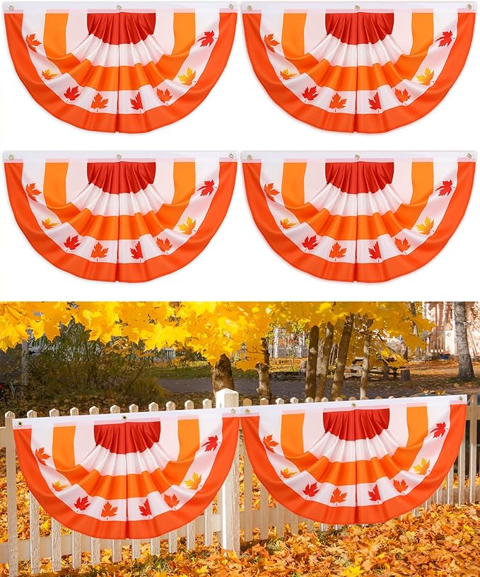 6 Pcs Fall Bunting Outdoor Flag for Outside 3 x 1.5 ft Fall Banner Leaf Pattern Hanging Pleated Bunting Fan Flag Autumn Thanksgiving Outdoor Decorations for Holiday Party