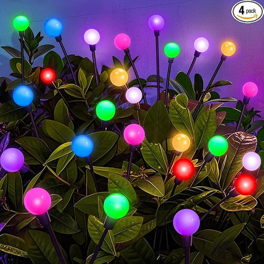 Solar Garden Lights Outdoor, 24 LEDs Solar Firefly Light, Multicolor Changing RGB Swaying Lights Outdoor Waterproof, 4 Pack 6 Heads Christmas Garden Decorative for Yard Patio Pathway Lawn Decor