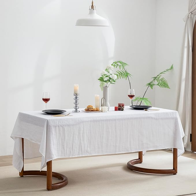 EVERLY 100% Pure Linen Rectangle Tablecloths 60x132Inches for Dining, Buffet Parties, Picnic,Events, Weddings and Restaurants, Decorative Halloween, Thanksgiving Machine Washable Tablecloths-White
