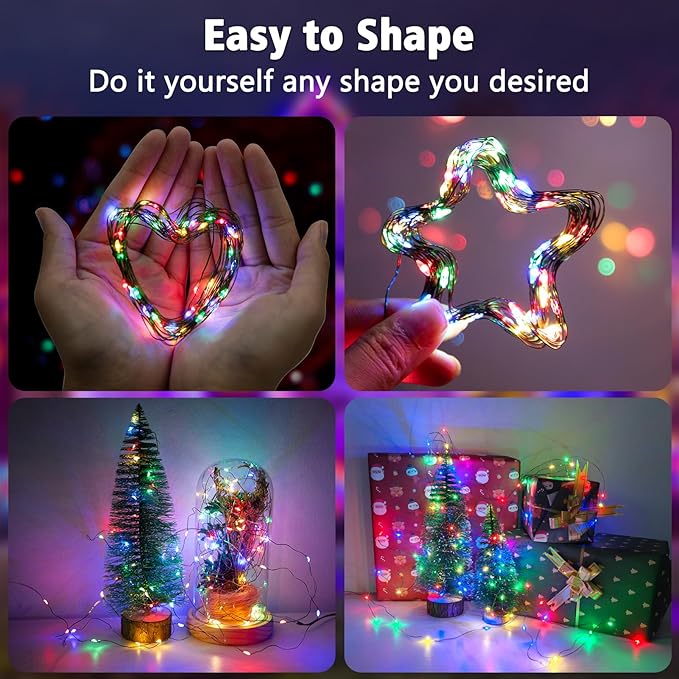 4 Pack Christmas Fairy Lights Battery Operated, 16.4FT 50 LED Dark Green Wire Twinkle Lights with Auto Timer Waterproof, Outdoor String Light for Indoor Outdoor Bedroom Yard Decor (Multicolor)