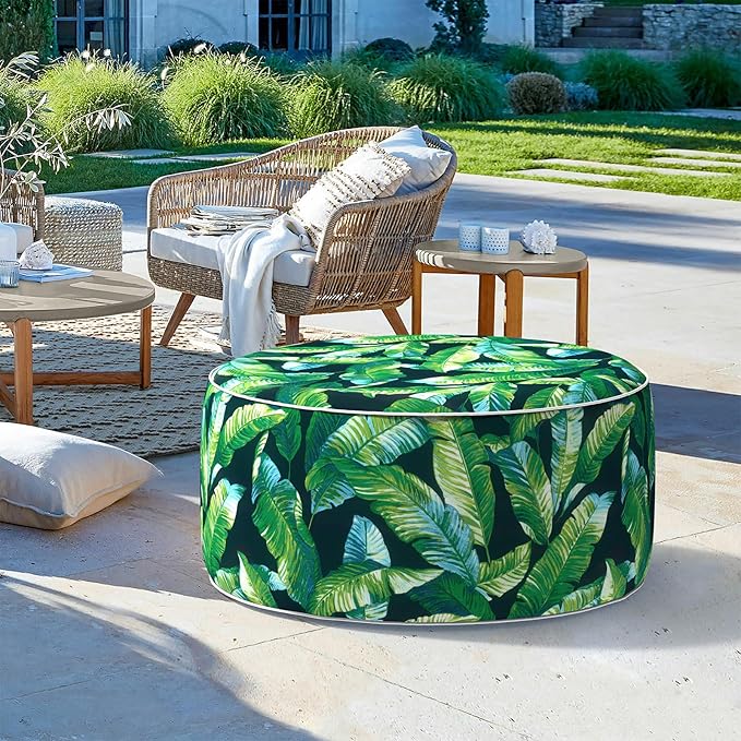 LVTXIII Inflatable Stool Ottoman Footrest with Handle, All Weather Footrest Seat, Indoor or Outdoor Pouf for Home Patio Garden and Camping Use, D31 xH14, Large Round, Hanalei Lagoon