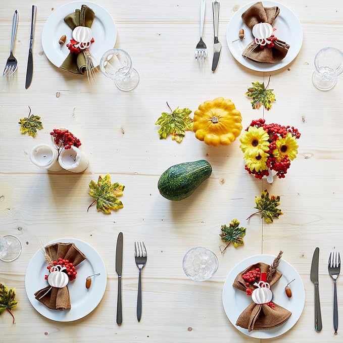 Patelai 12 Pieces Pumpkin Napkin Rings Fall Napkin Holders Thanksgiving Halloween Dinner Tables Rings for Thanksgiving Dinner Party Weddings Family Gatherings (White)