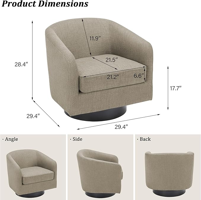 Swivel Barrel Accent Chair, Modern Round Linen Arm Chair for Living Room, Bedroom, Comfy Club Reading Chairs for Adults(Linen Fabric, Light Brown, Set of 4