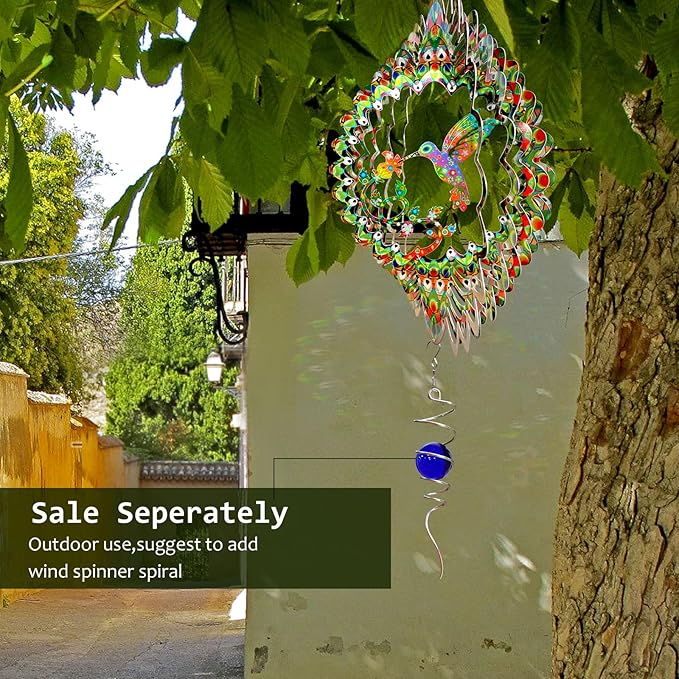 Hummingbird Wind Spinner for Yard and Garden,12in 3D Wind Spinner Hummingbird Gift for Women/Mother/Father/Men,Hanging Bird Wind Catchers Kinetic Yard Art Ornaments Outdoor Wind Sculptures