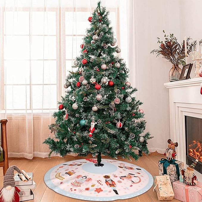 36" Large Christmas Tree Skirt, Nutcracker Candy Pattern Tree Mat Base Cover for Xmas Festive Holiday Party Decoration Ornaments