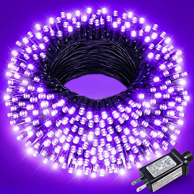 Purple Halloween Lights, 66FT 200 LED Halloween Lights Outdoor with 8 Modes Waterproof, Connectable String Light Indoor Green Wire for Tree Garden Patio Party Holiday Decorations